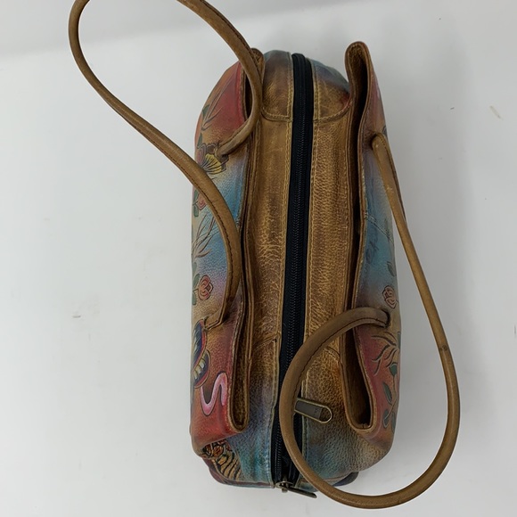 Anuschka Hand Painted Leather Bag Satchel Floral Zip - Picture 8 of 10